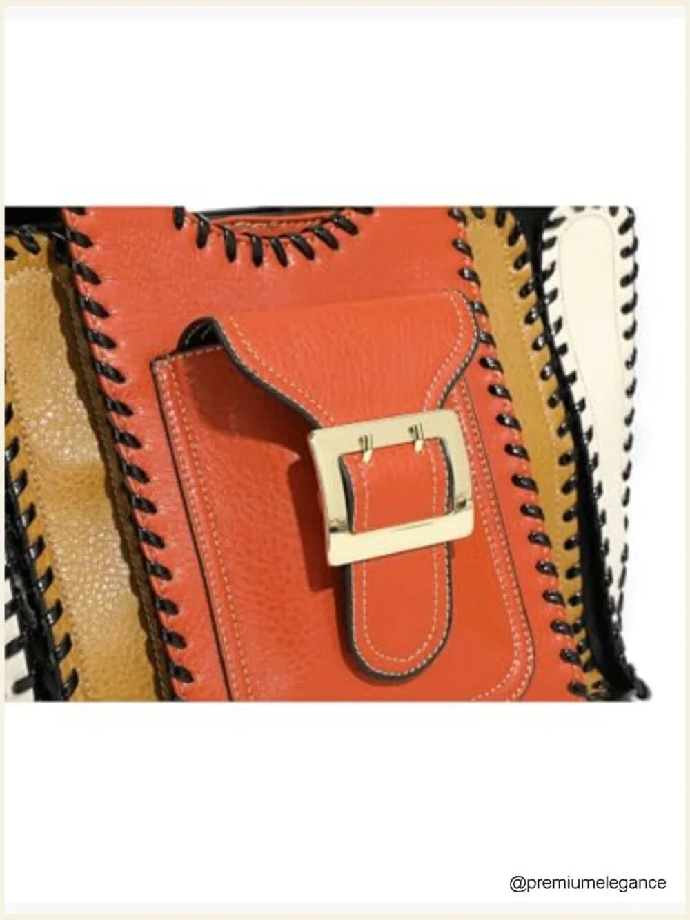 Large Faux Leather Satchel Crossbody Bag with Whipstitch Detail